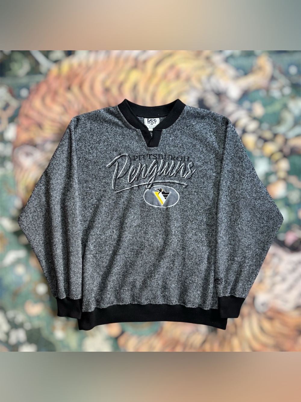 Vintage 90s Lee Sport Pittsburgh Penguins Pullover Sweatshirt NHL Gray Large